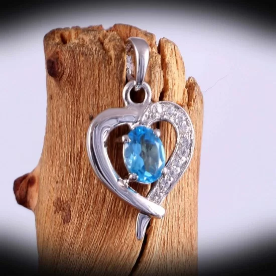 Natural Blue Topaz Pendant, Engagement Blue Topaz Silver Pendent, sale Woman Pendant, Pendant Necklace, Luxury Pendent, Pear Cut Stone Pendent